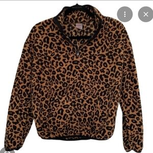 No Boundaries Black and Tan Leopard Print Half Zip With Front Pocket